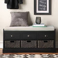 Black Wood Storage Bench with 3 Drawers and 3 Baskets Y259