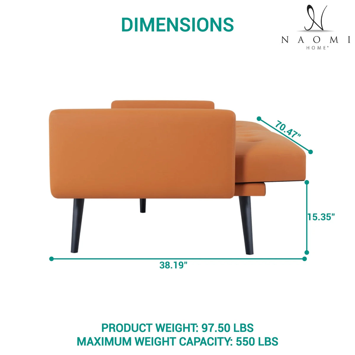 Caramel Air Leather Futon Sofa Bed W351635