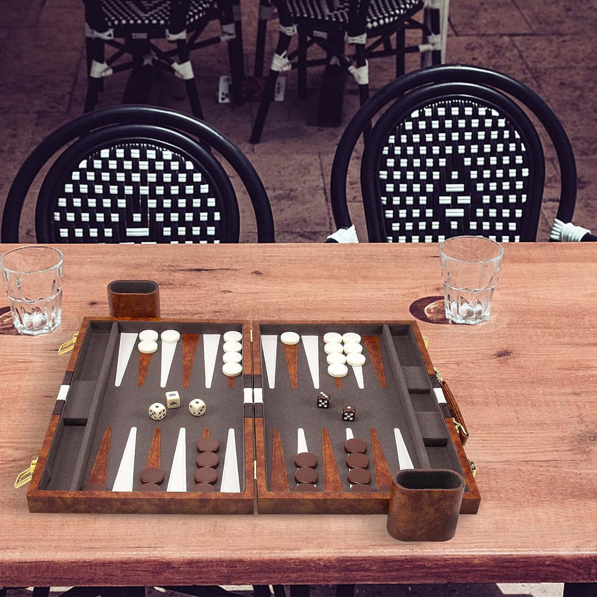 15 Inches Classic Backgammon Set with Leather Case F308523
