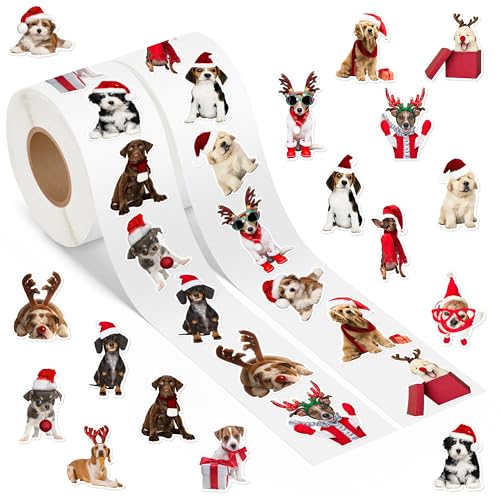 Christmas Dog Sticker Rolls 1000Pcs Vinyl Stickers A829