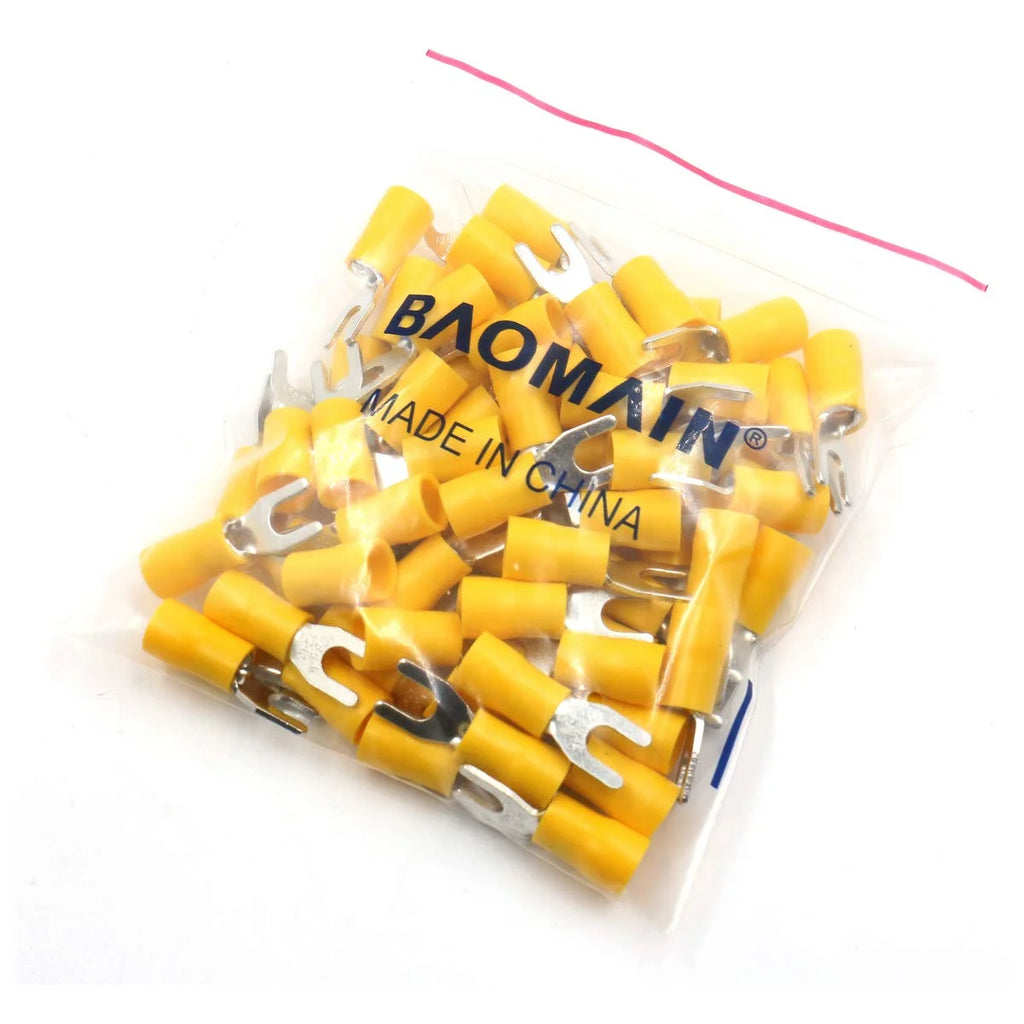 Insulated Fork Spade Wire Connector Electrical Crimp Terminal 12-10 AWG Pack of 100 B390661