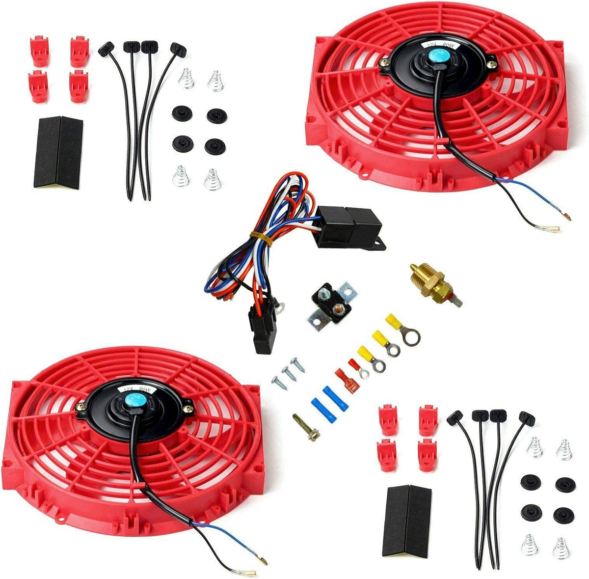 7" 12V Electric Radiator Cooling Fan with 3/8" Probe Thermostat Switch Kit Black (pack of 2) S288200