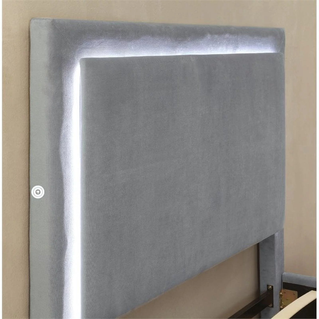 Gray California King Fabric Bed with LED Lights D38887