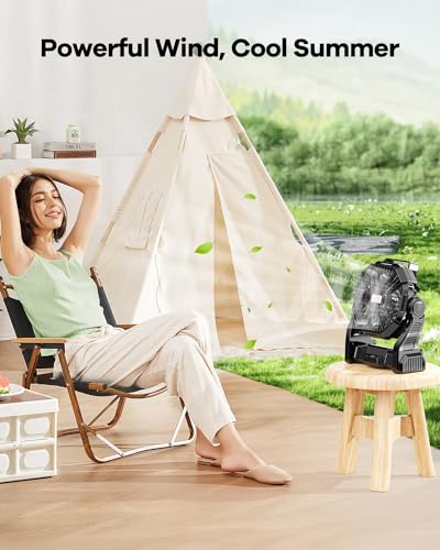 30000mAh Rechargeable Portable Camping Fan with LED Lantern I8835