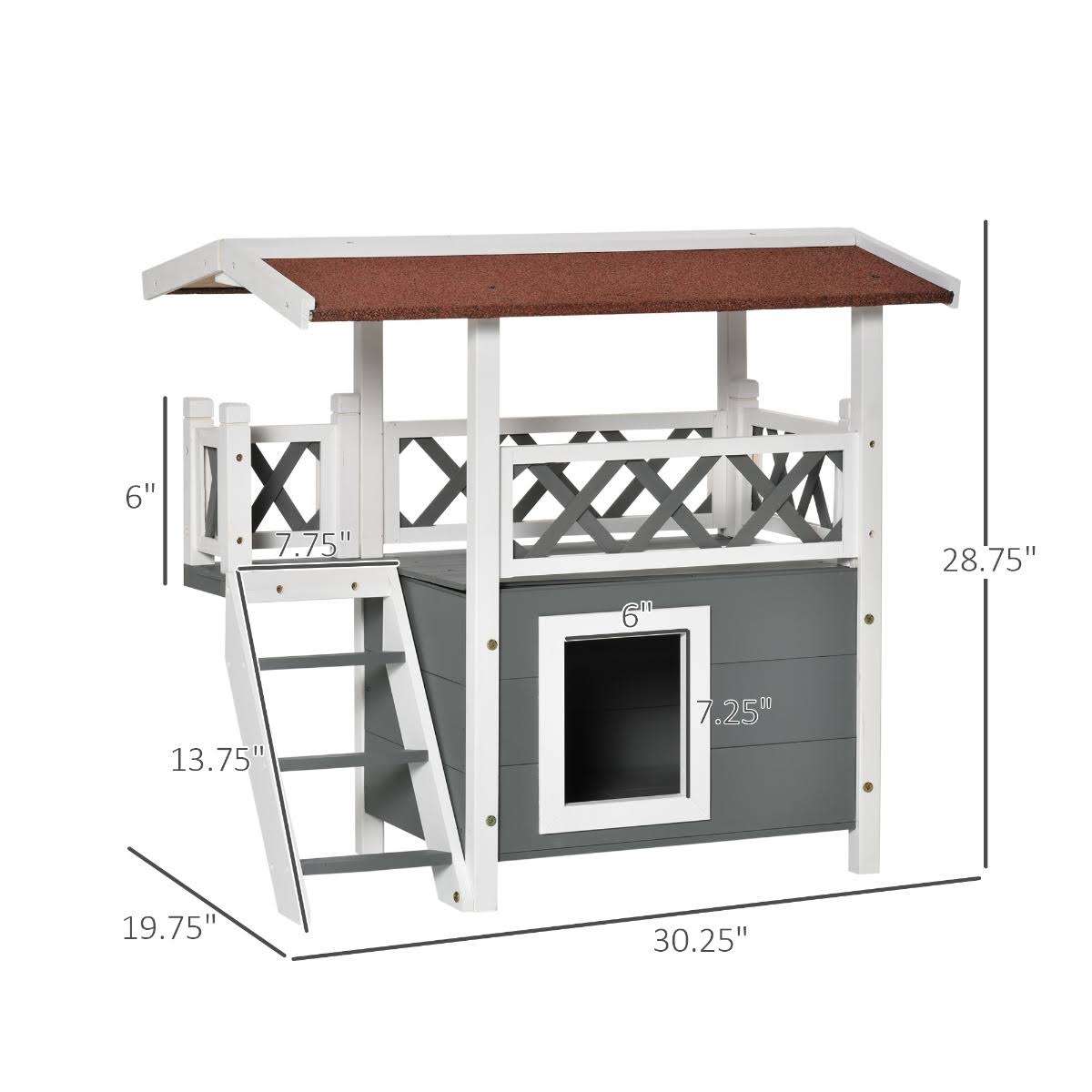 3-Story Wooden Cat House with Balcony V7523