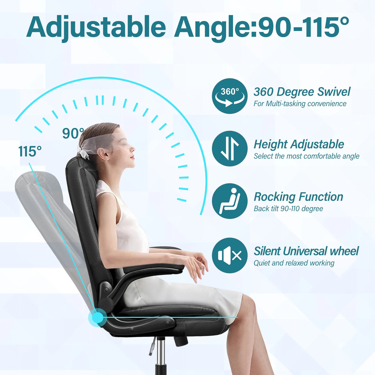 Black Ergonomic Leather Office Chair with Lumbar Support F637