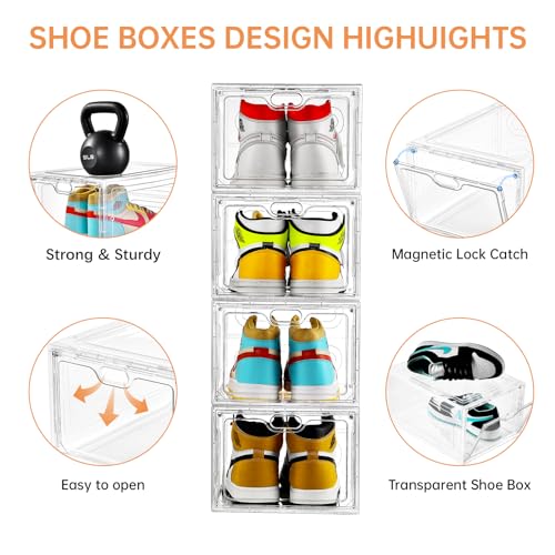 6 Pack Clear Plastic Stackable Shoe Storage Box with Magnetic Door G603789