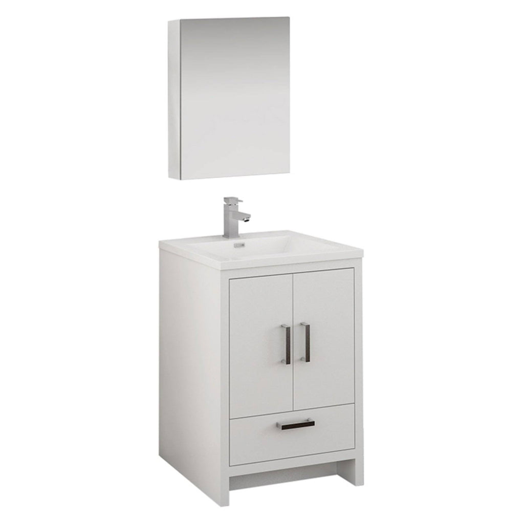 Glossy White Free Standing Bathroom Cabinet with Integrated Sink B18234