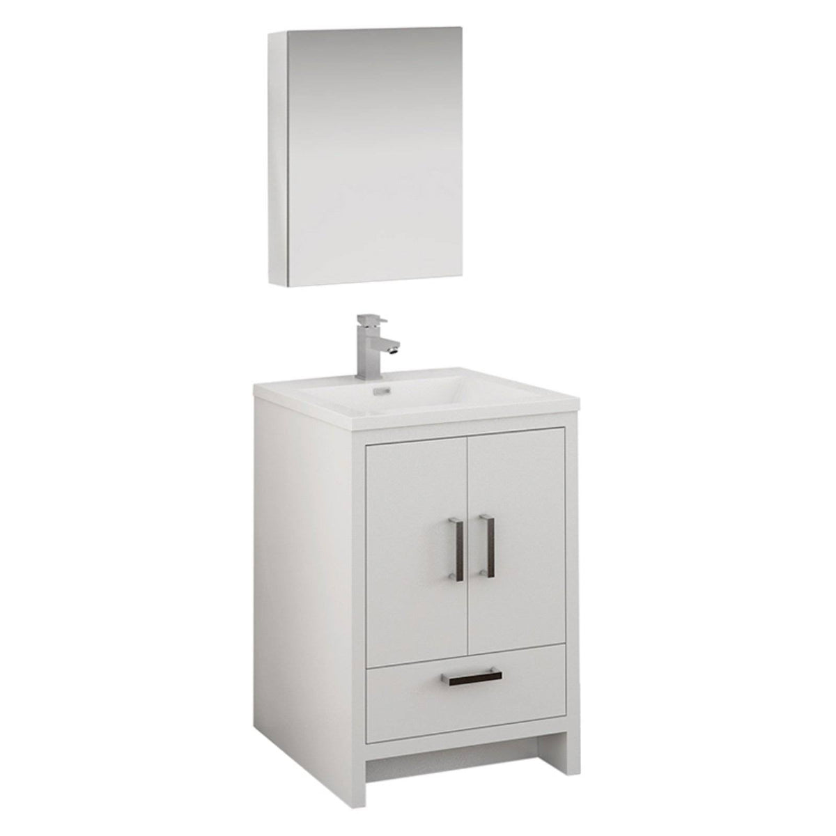 Glossy White Free Standing Bathroom Cabinet with Integrated Sink B18234