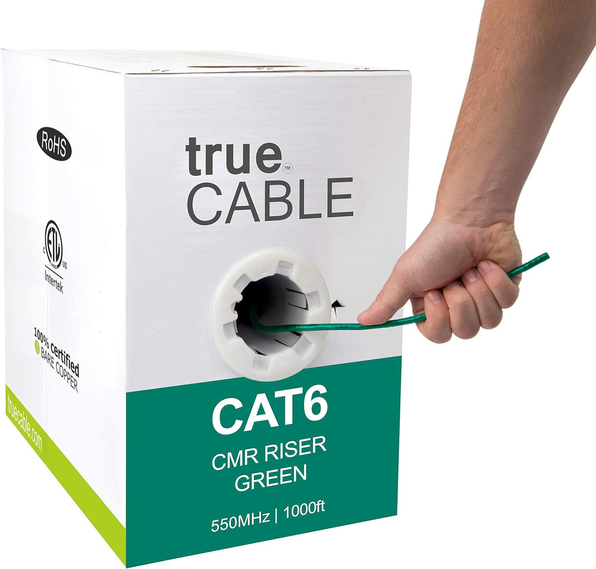 Cat6 Riser 1000ft Green 23AWG Bare Copper UTP Bulk Ethernet Cable B9251