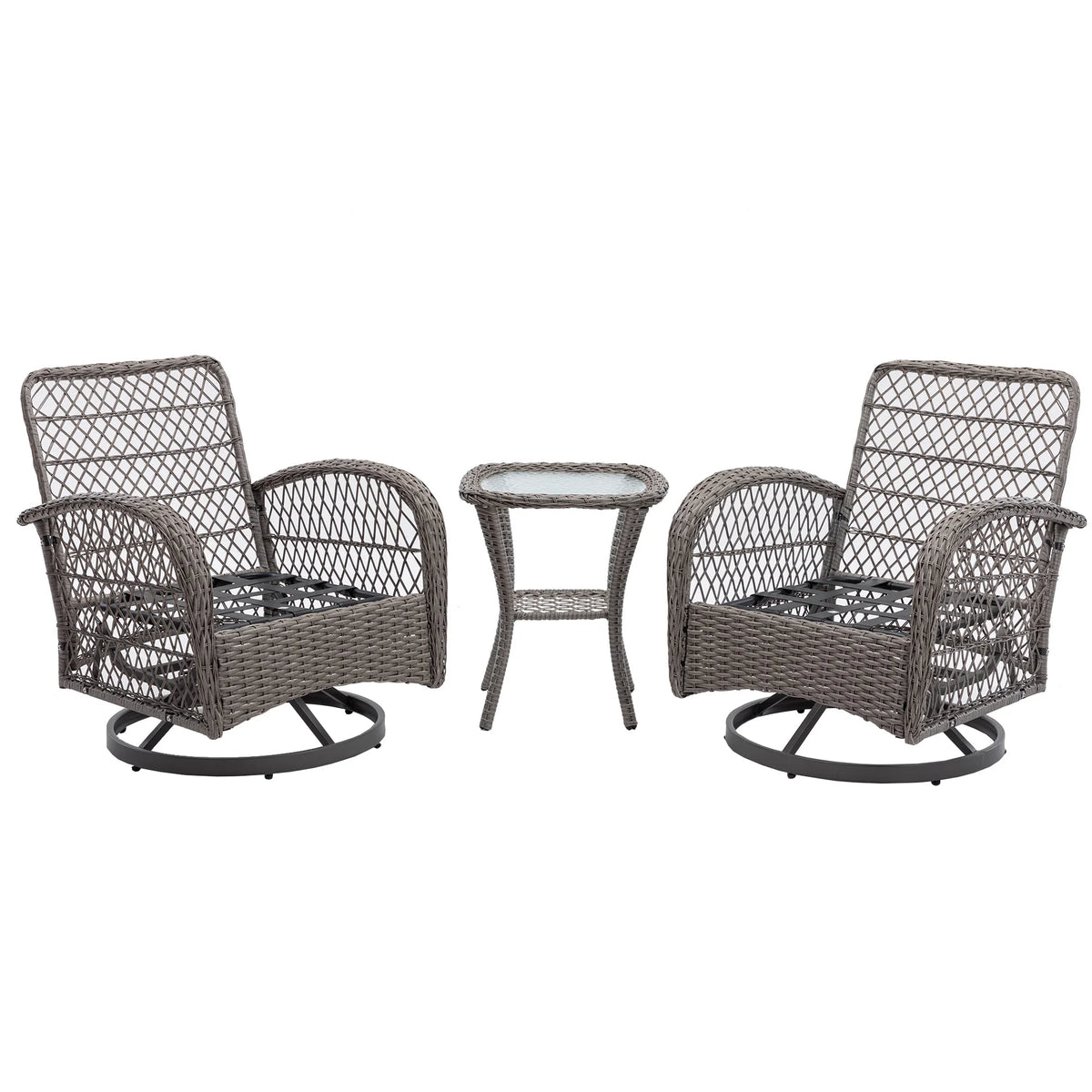 3 Pc Outdoor Swivel Rocker Patio Chairs - Gray R3514