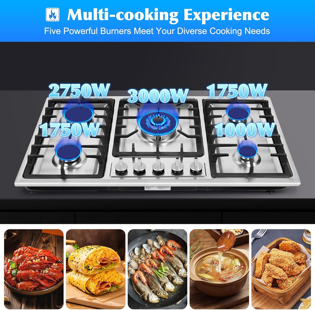 34 inch 5 Burners Built-in Stainless Steel Gas Cooktop F241871