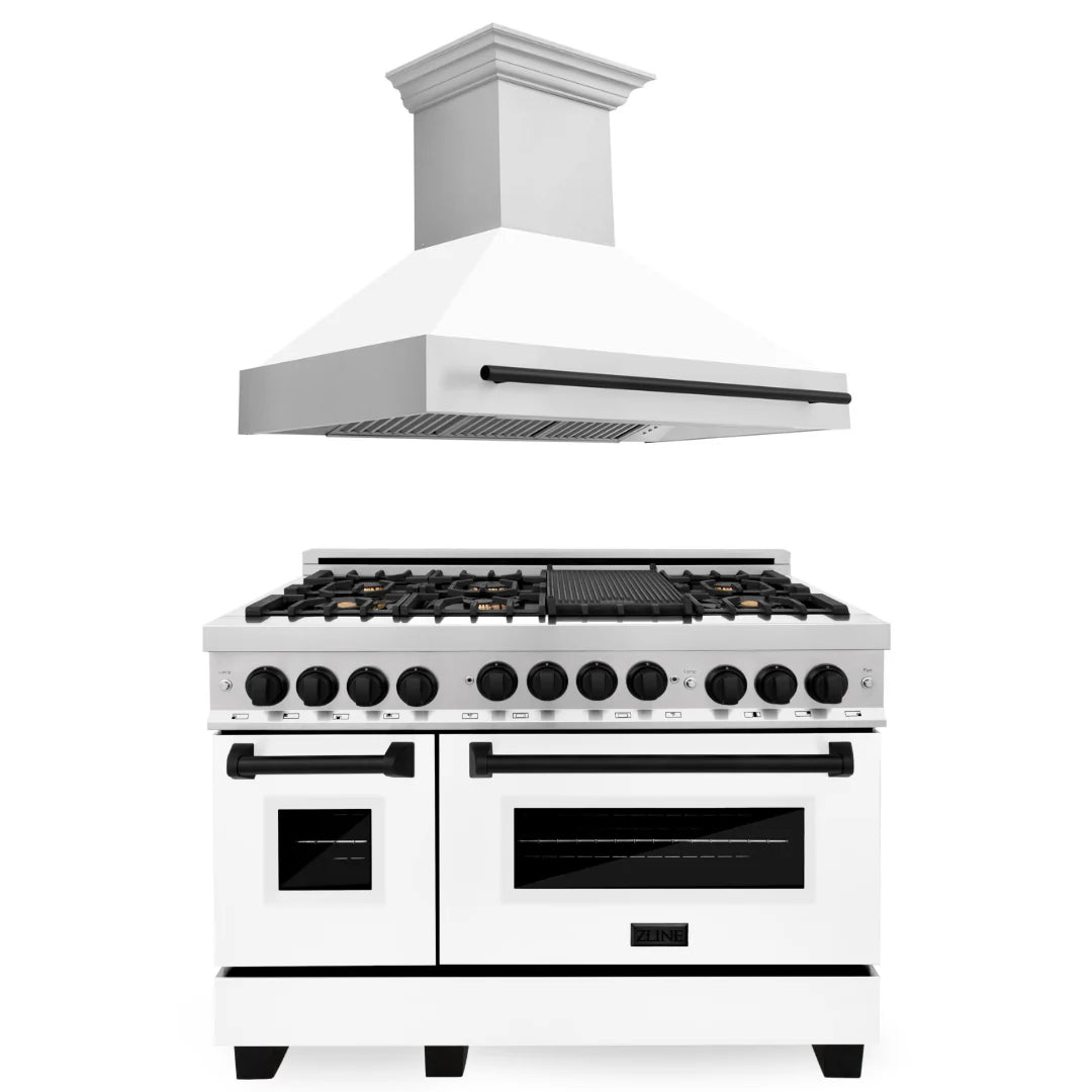 48 In. Dual Fuel Range and Range Hood with White Matte Finish L679261