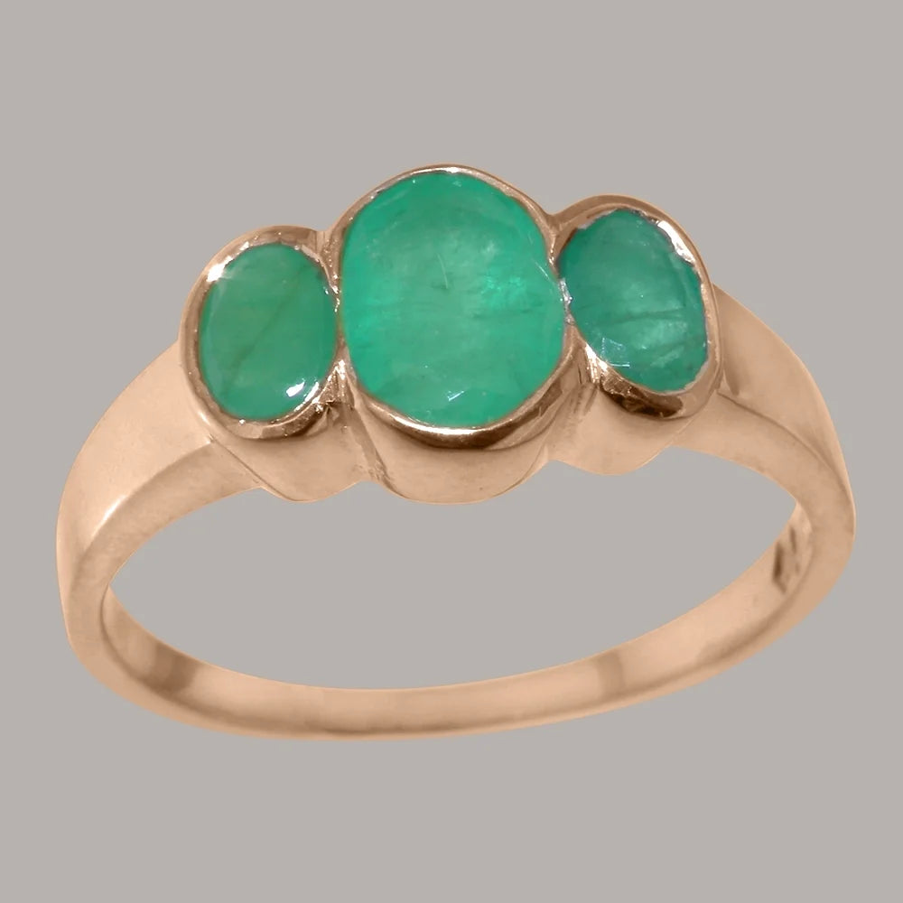 10k Rose Gold Natural Emerald Womens Ring B965