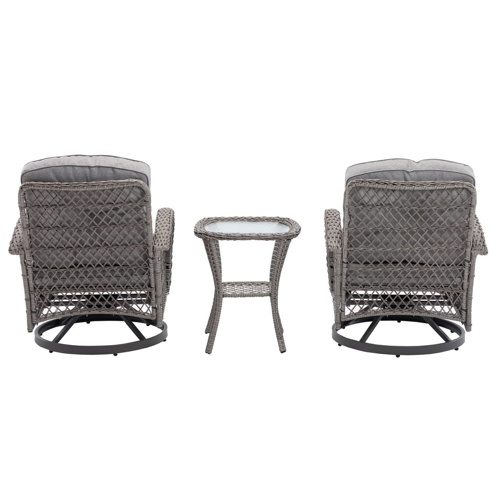 3 Pc Outdoor Swivel Rocker Patio Chairs - Gray R3514