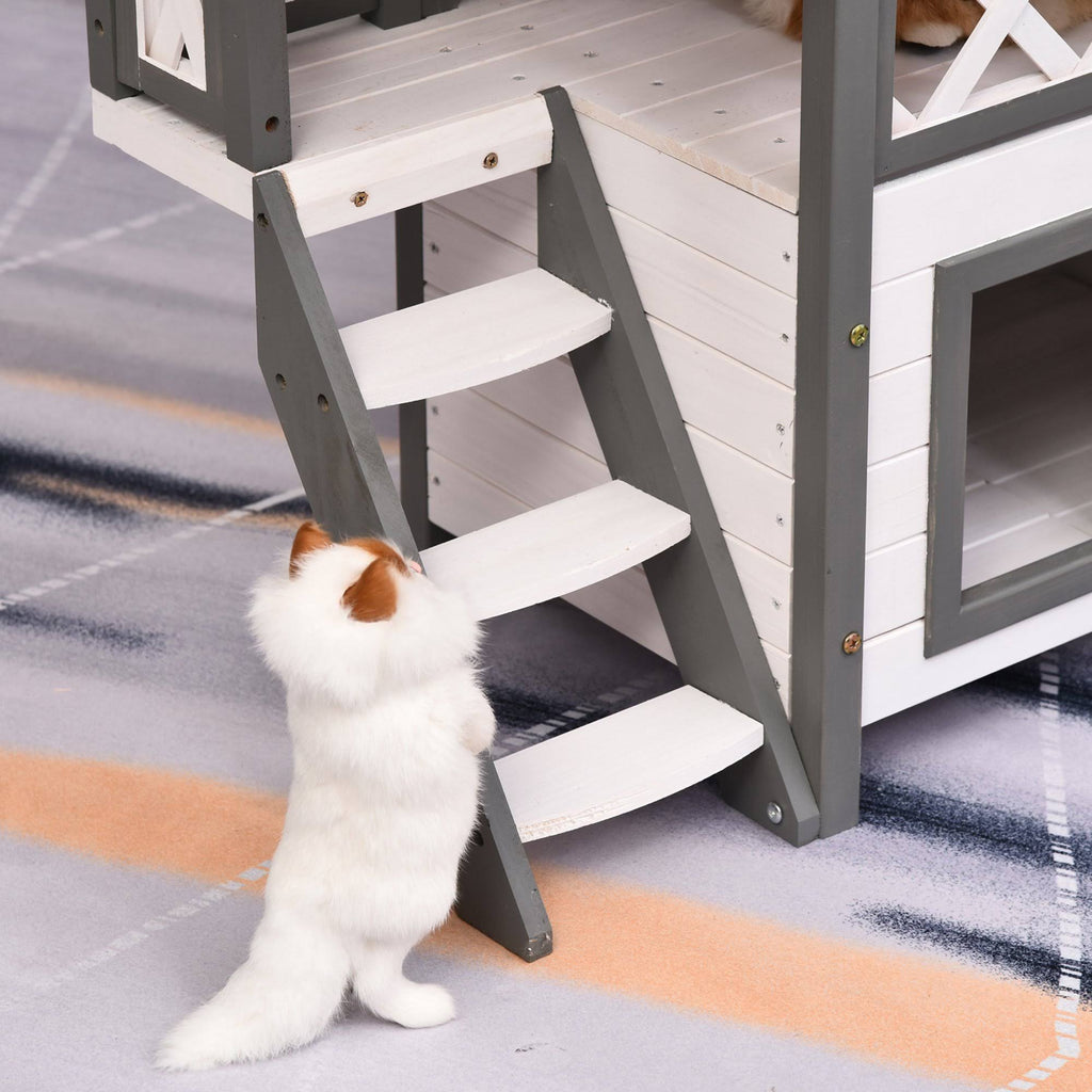 3-Story Wooden Cat House with Balcony V7523