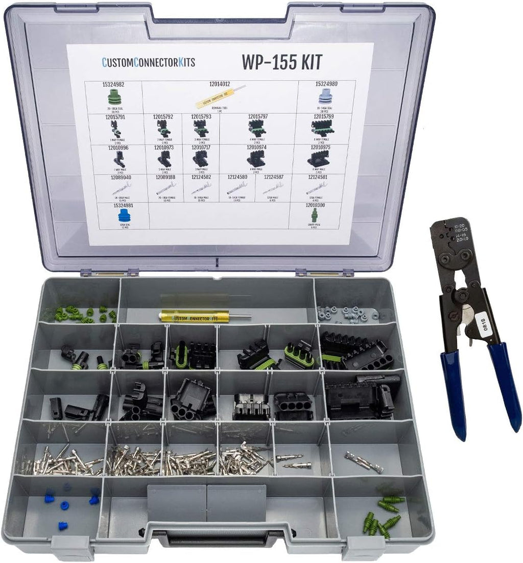 155 Piece Sealed Weatherproof Automotive Electrical Connector Kit with Crimp Tool O891180