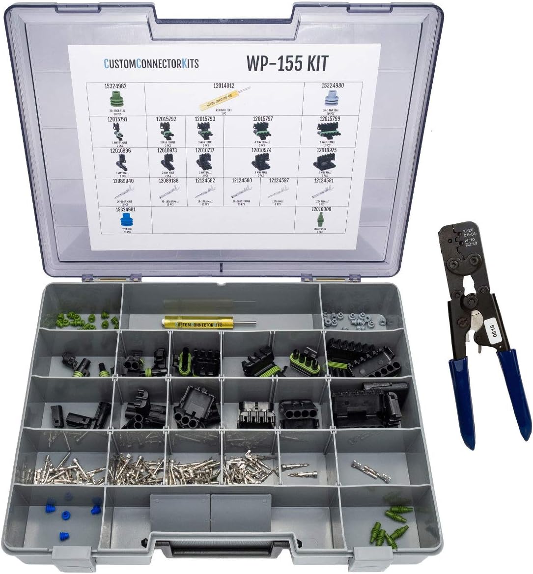 155 Piece Sealed Weatherproof Automotive Electrical Connector Kit with Crimp Tool O891180