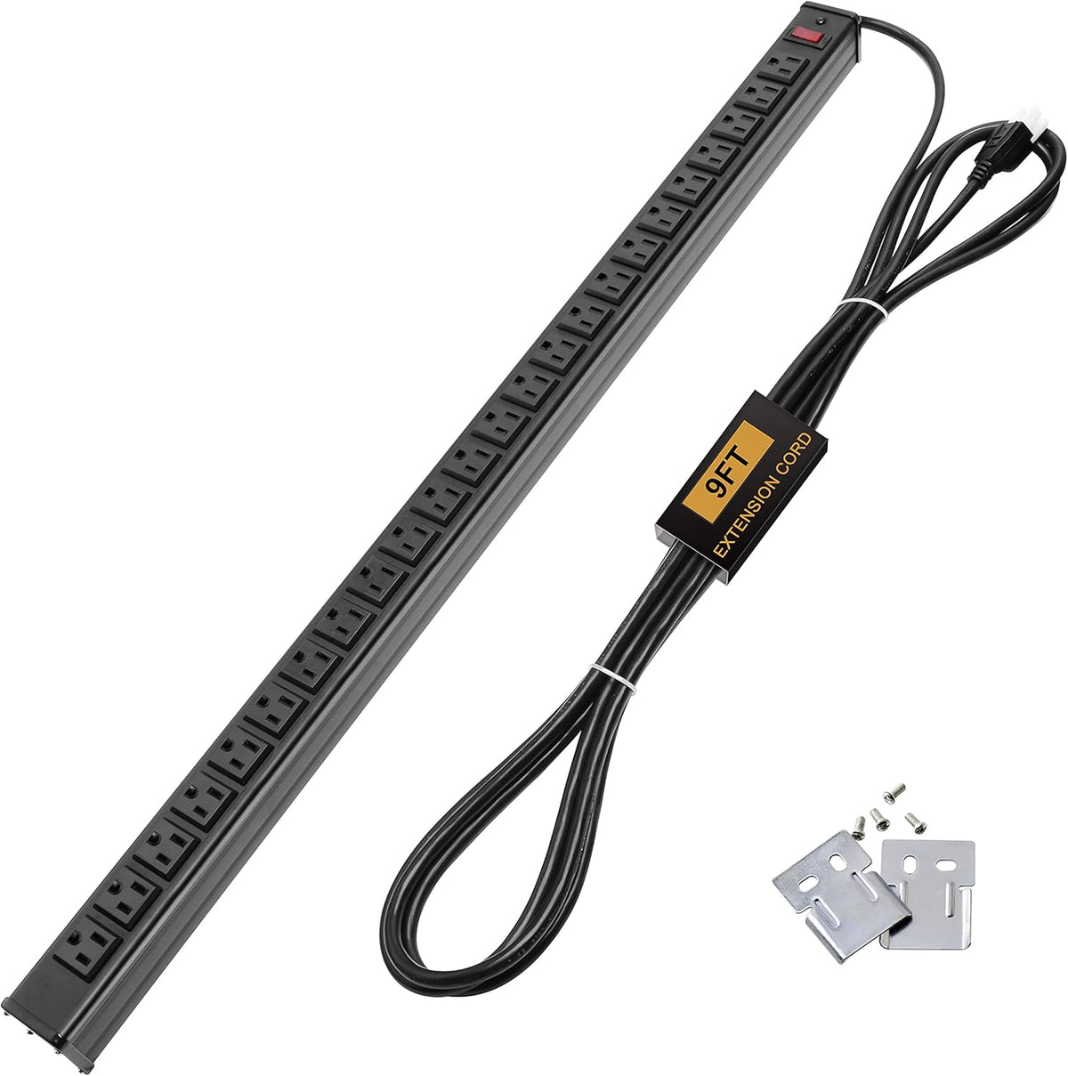 24 Grounded AC Outlets Power Strip with 9ft Extension Cord, Aluminum Alloy Housing, Silver, Pack of 2 D192633