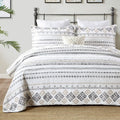 100% Cotton King Size Quilt Set White Charcoal Geometric Striped 3-Piece A876