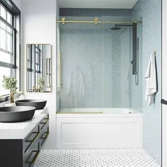 Frameless Sliding Shower Door in Matte Brushed Gold with Clear Glass V547829