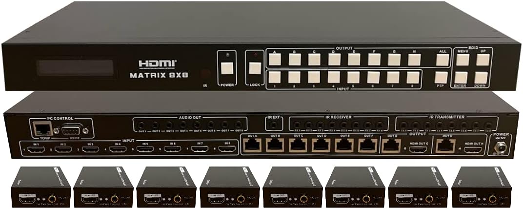 8x8 HDbaseT Matrix Switcher with 8 Receivers D706085
