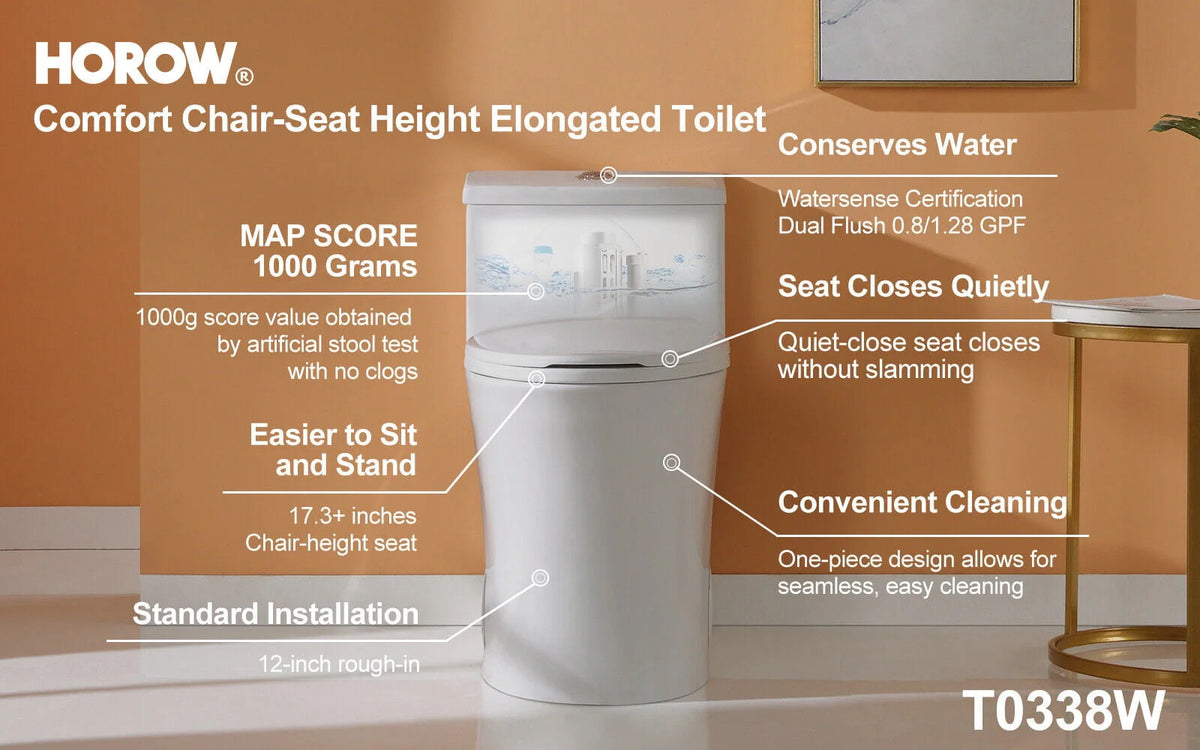 Elongated One Piece Toilet with Comfort Chair Seat, Dual Flush, White L61805