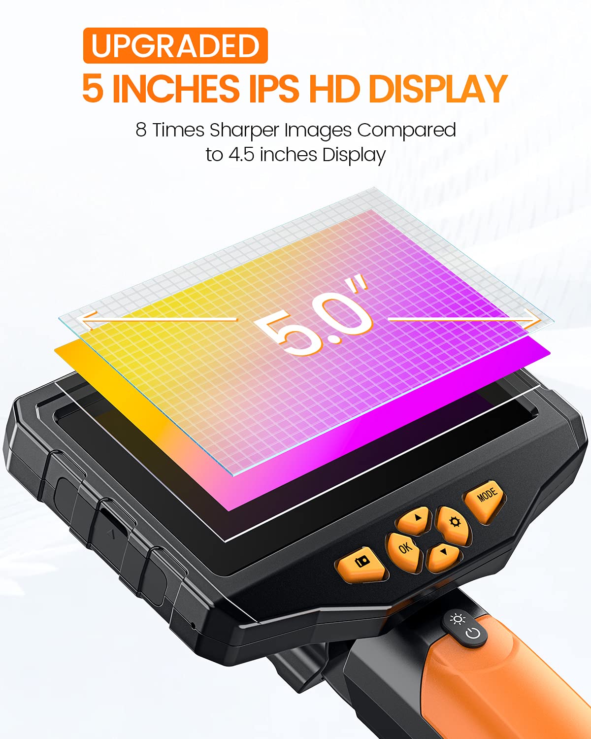 5 inches IPS Dual Lens Borescope Camera with 8mm 10ft Cable B438