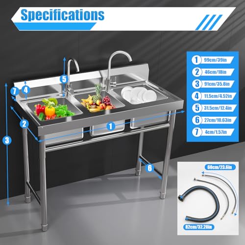 Stainless Steel 3 Compartment Free Standing Utility Sink O1387
