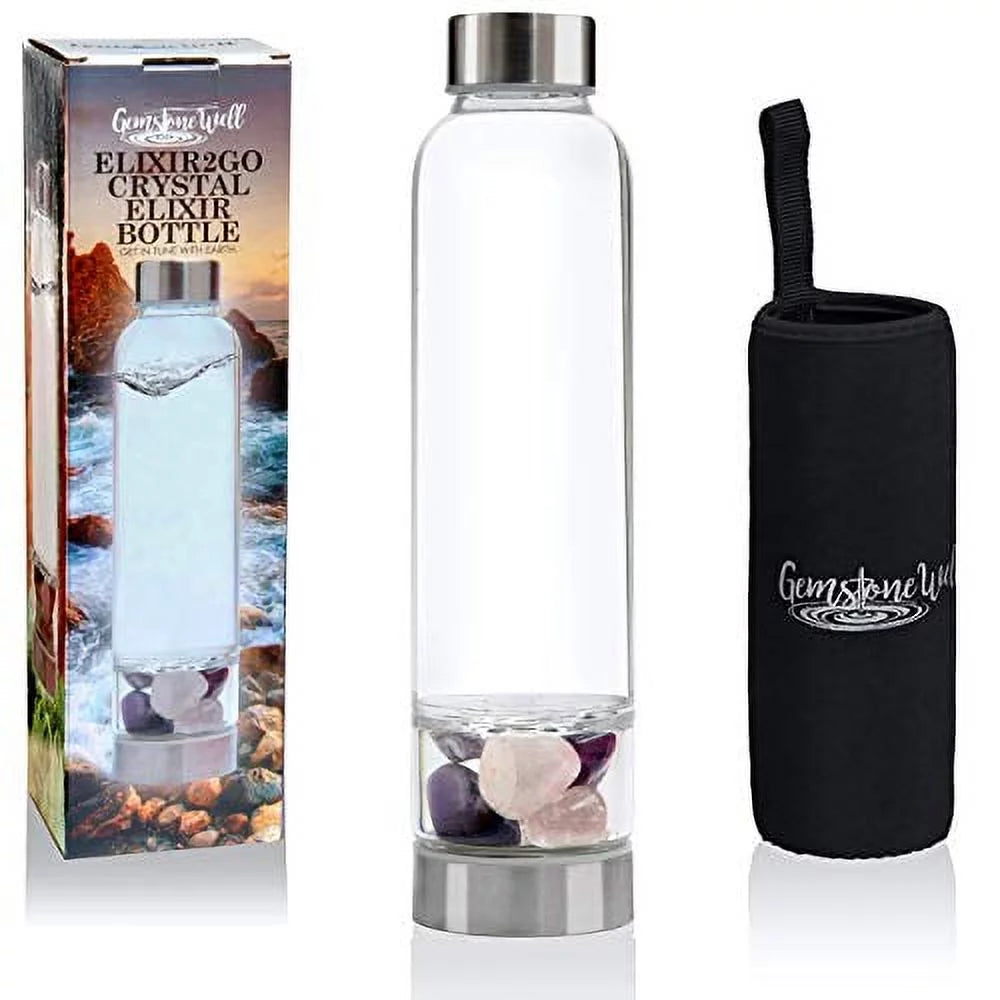Crystal Water Bottle Elixir Set with Amethyst & Clear Quartz X765324