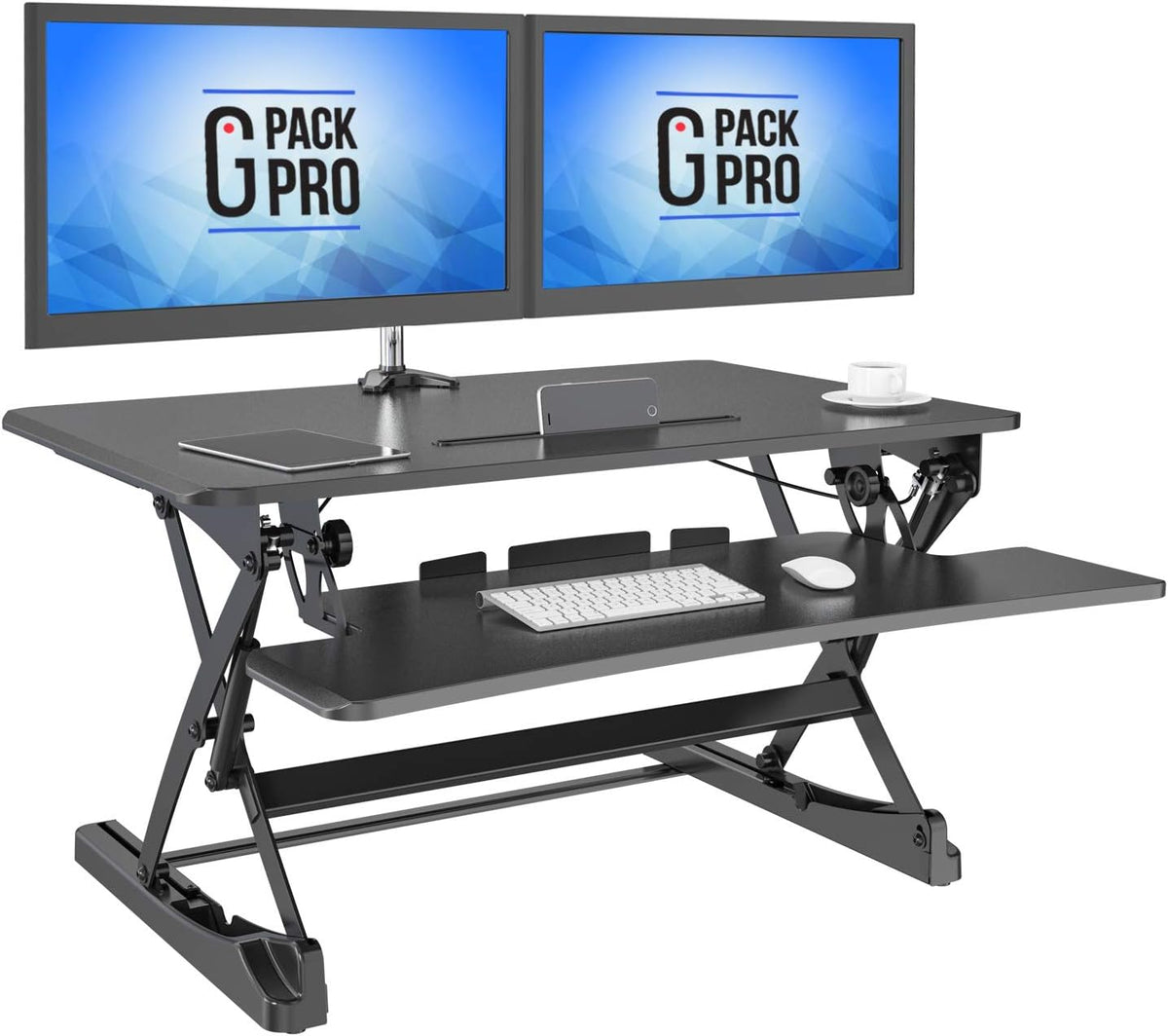 Desktop Standing Desk Converter with Adjustable Height and Removable Keyboard Tray U7483