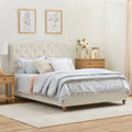 Upholstered Diamond Tufted Platform Bed, Twin, Oat Y31485