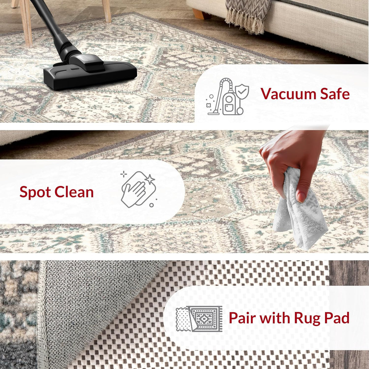 Charcoal 5x8 Stain Resistant Area Rug D970