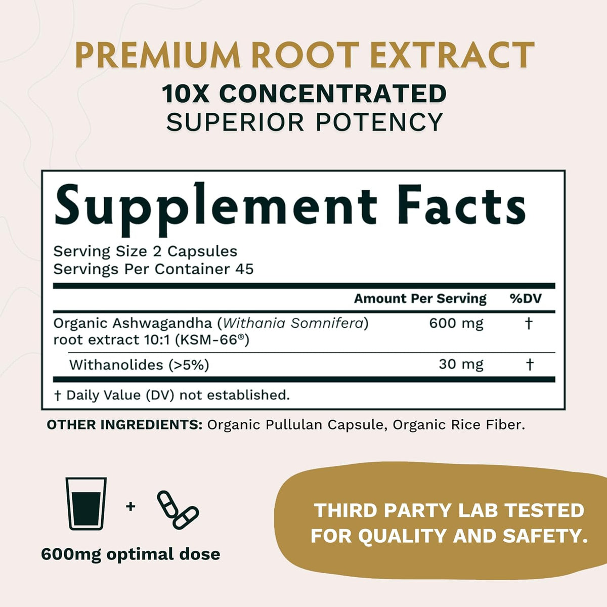 90 Capsules Organic Ashwagandha Root Powder Supplement Z18946