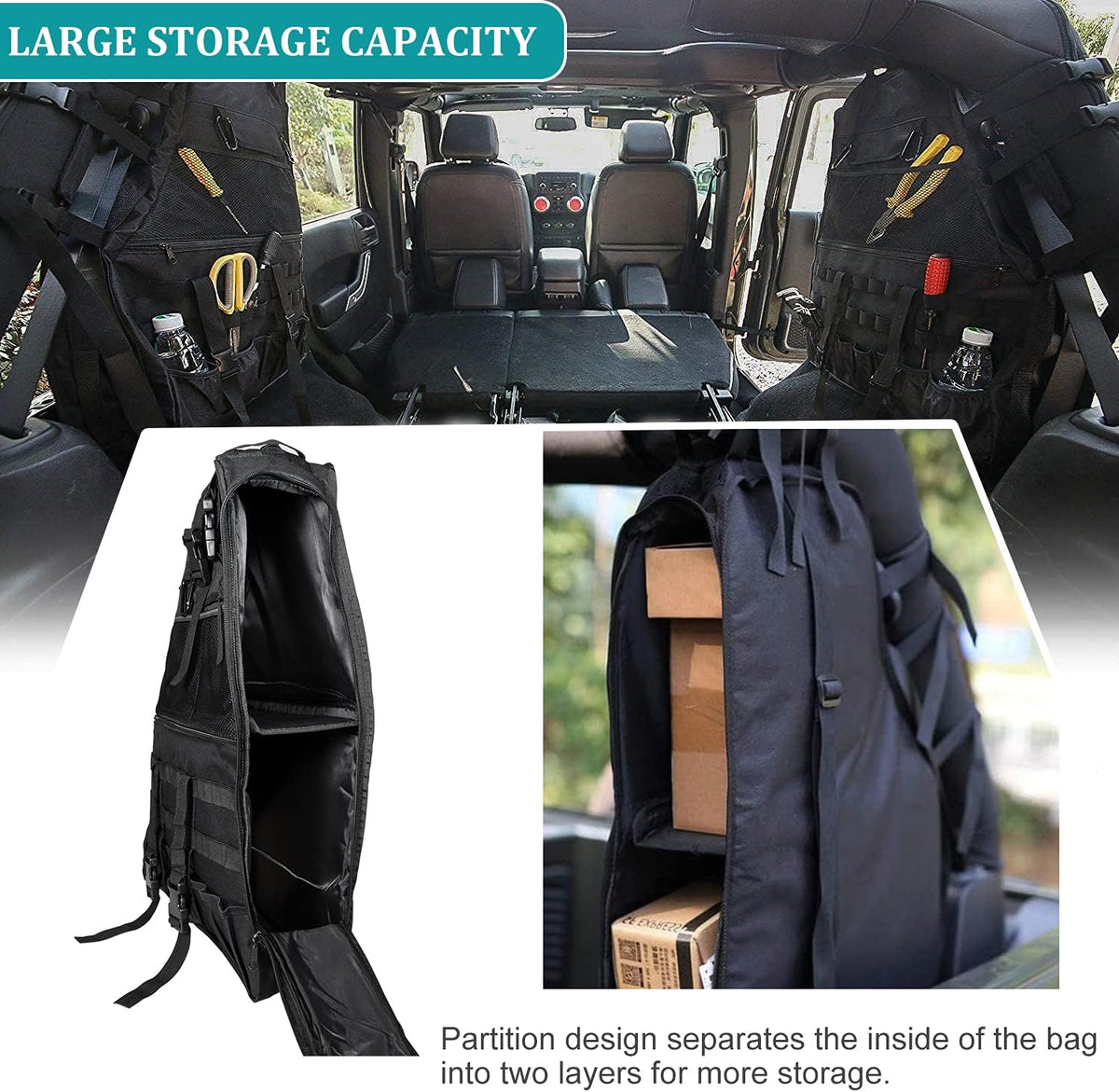 Jeep Wrangler Roll Bar Storage Bag with Multi-Pockets & Cargo Bag Tool Kits L4449