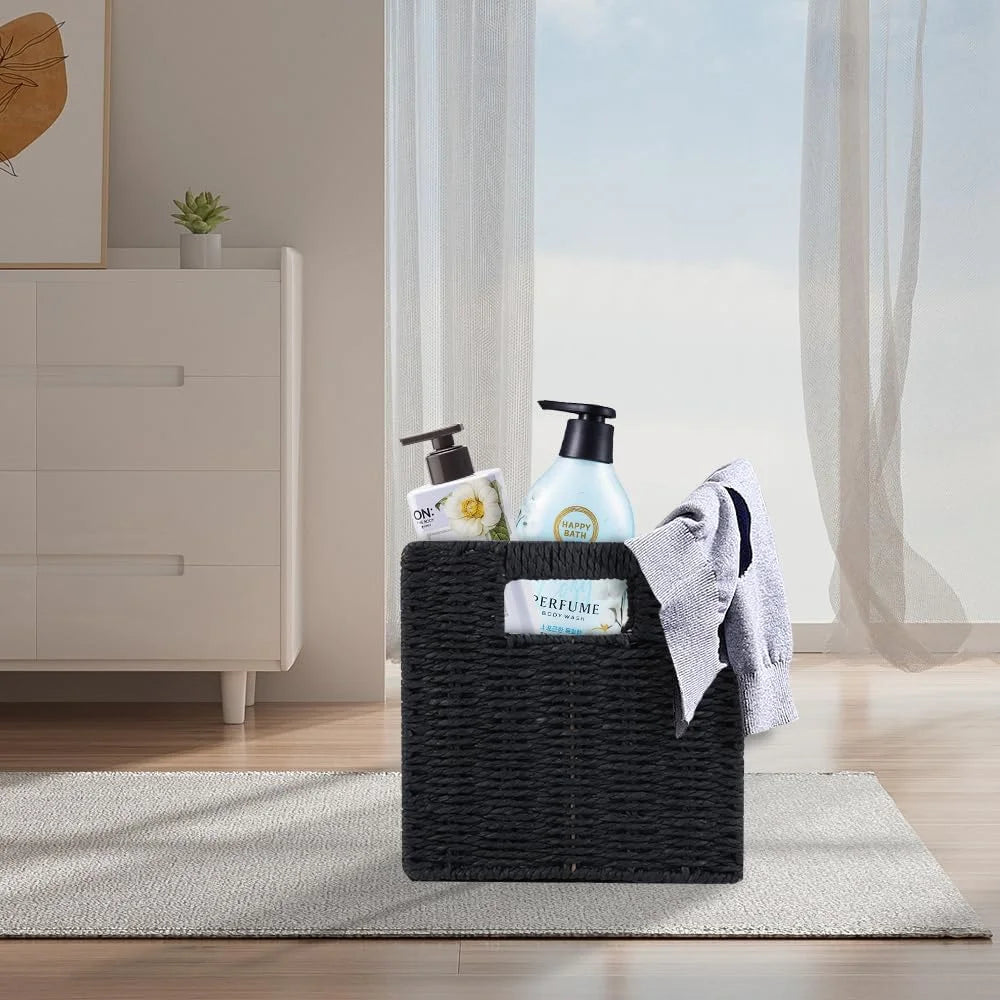 6 Pack 8.7 Inch Black Wicker Storage Baskets K25612