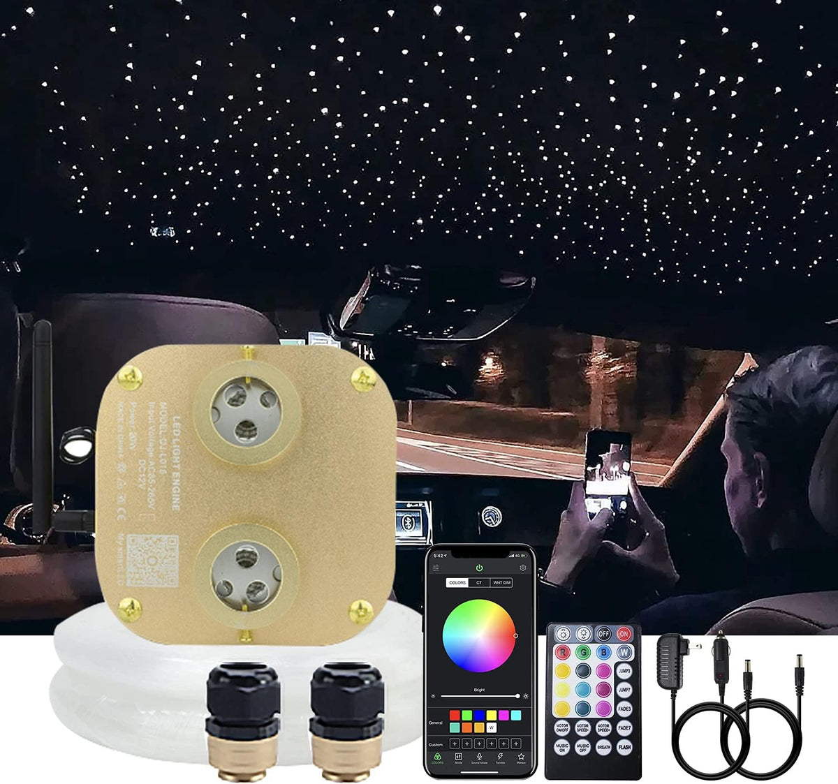 20W Dual-Head RGBW Twinkle Fiber Optic Star Ceiling Light Kit 1100pcs T412835