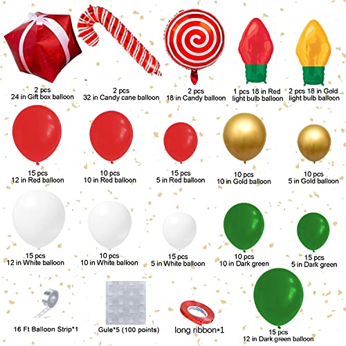 152Pcs Red White Green Gold Balloons Garland Kit O568631