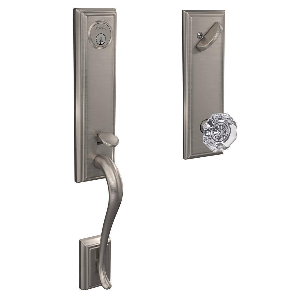 Satin Nickel Single Cylinder Door Handleset with Glass Door Knob L52288