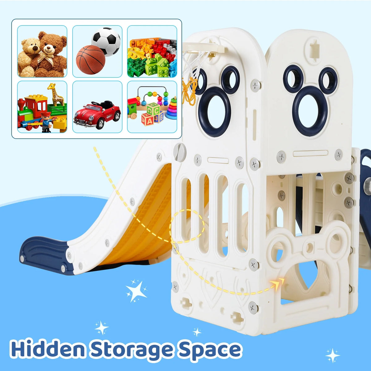 Plastic Toddler Slide with Basketball Hoop Y674414