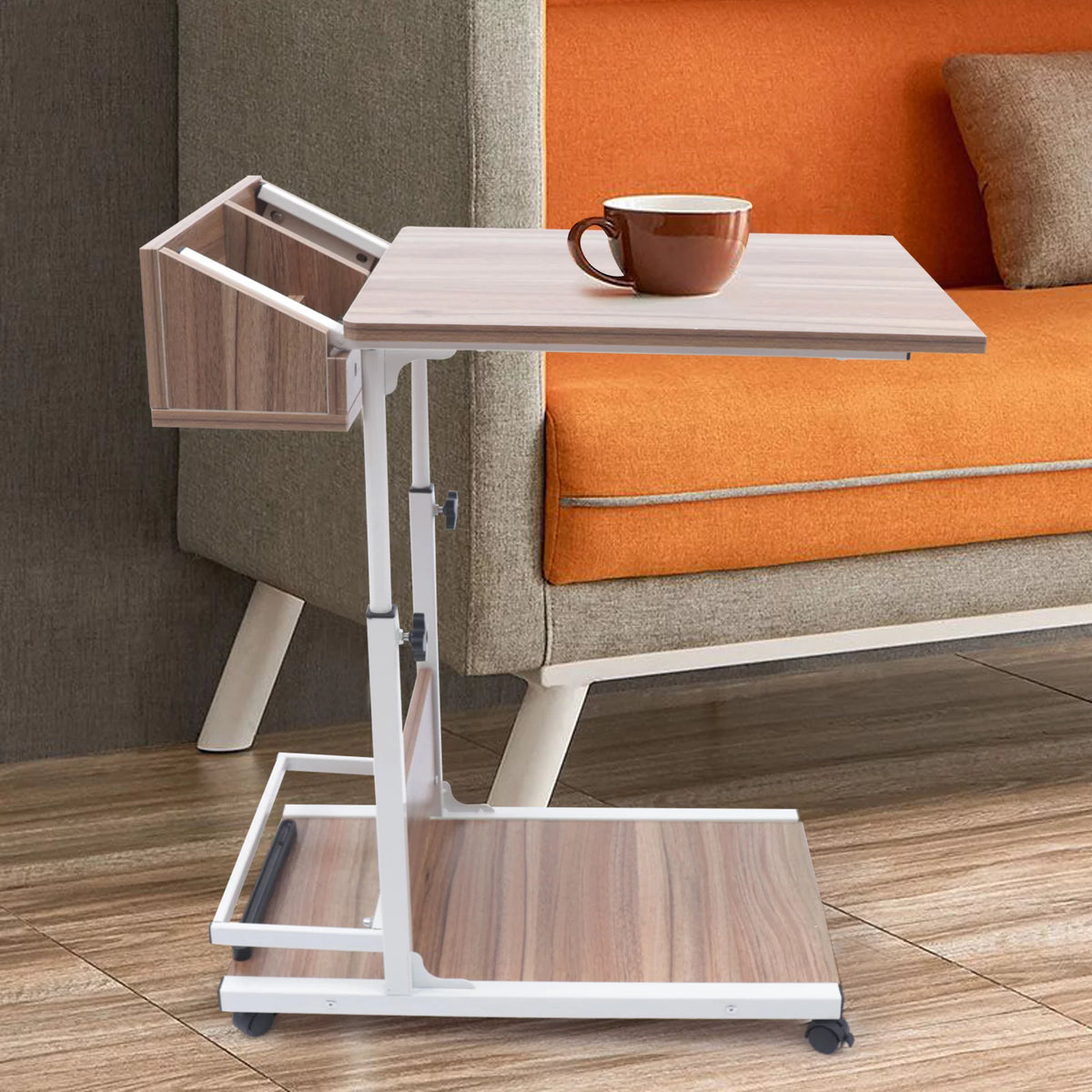 Adjustable C Shaped Mobile Side Table with Lockable Wheels P147991