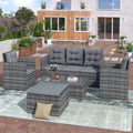 5-Piece Wicker PE Rattan Patio Sofa Set with Glass Coffee Table and Ottoman X86348