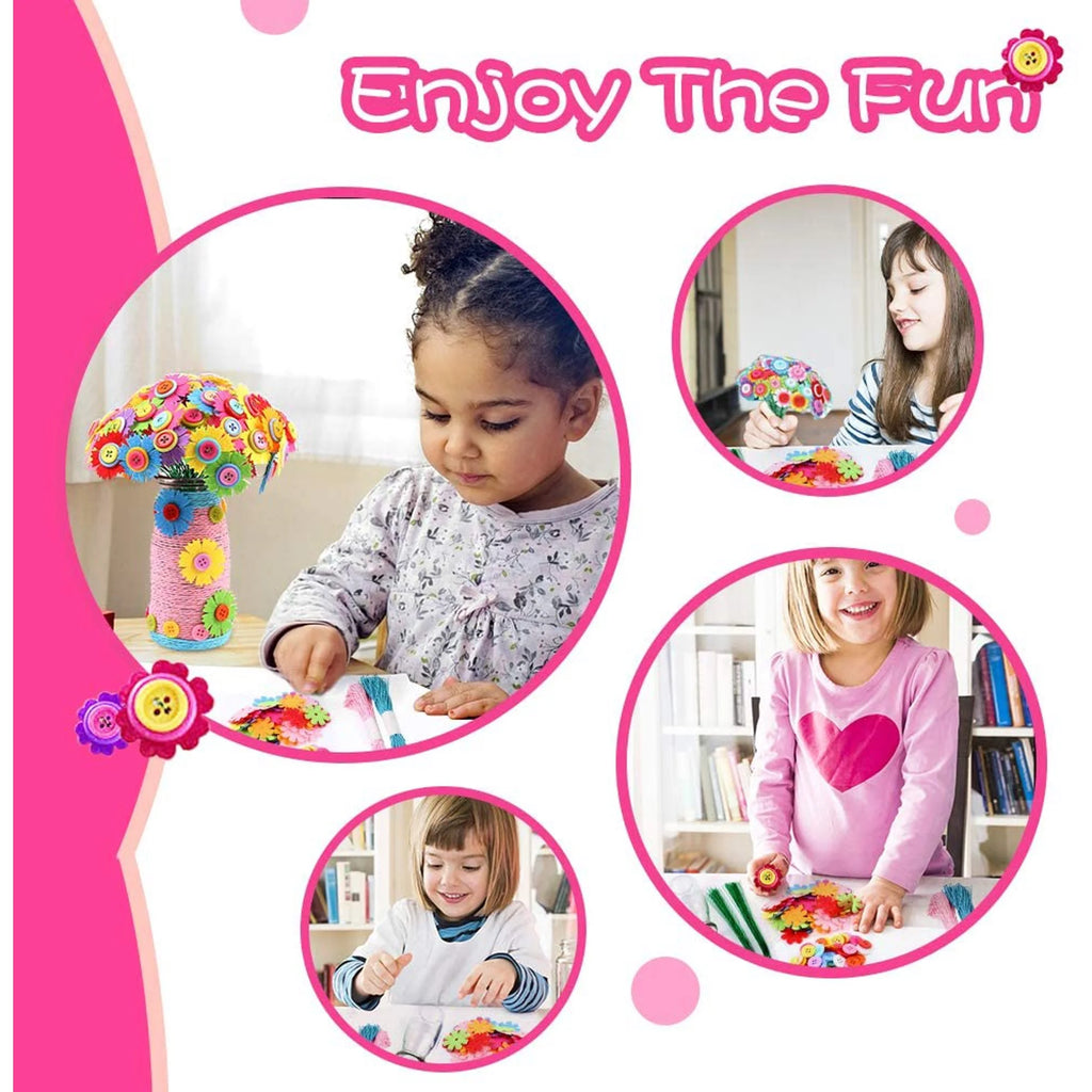 Flower Craft Kit for Kids with Buttons and Felt Vase Arts Toy H2375