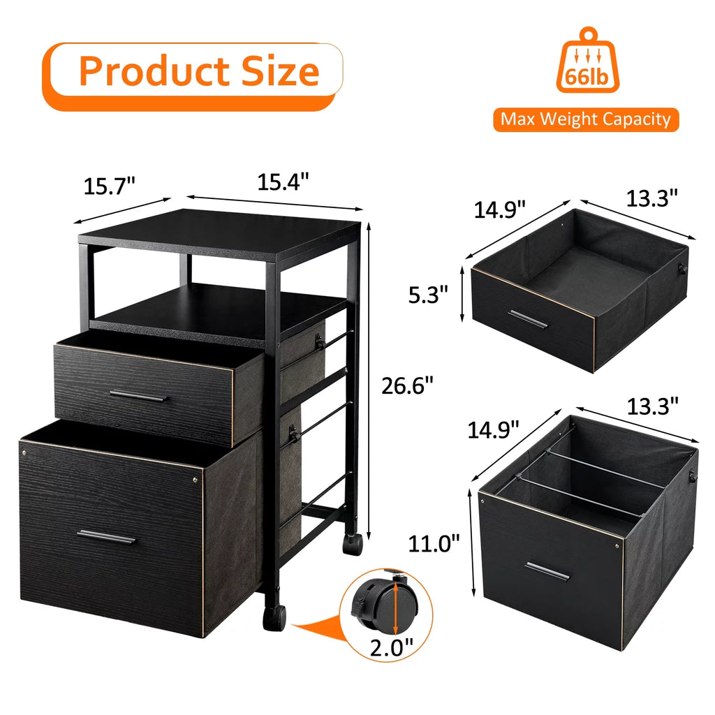 Black 2 Drawer File Cabinet J40454