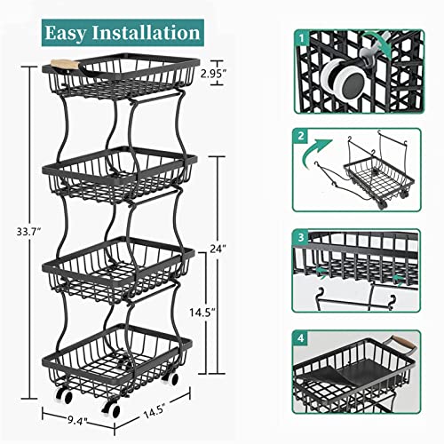 4 Tier Slim Metal Wire Fruit Basket on Wheels Z76617