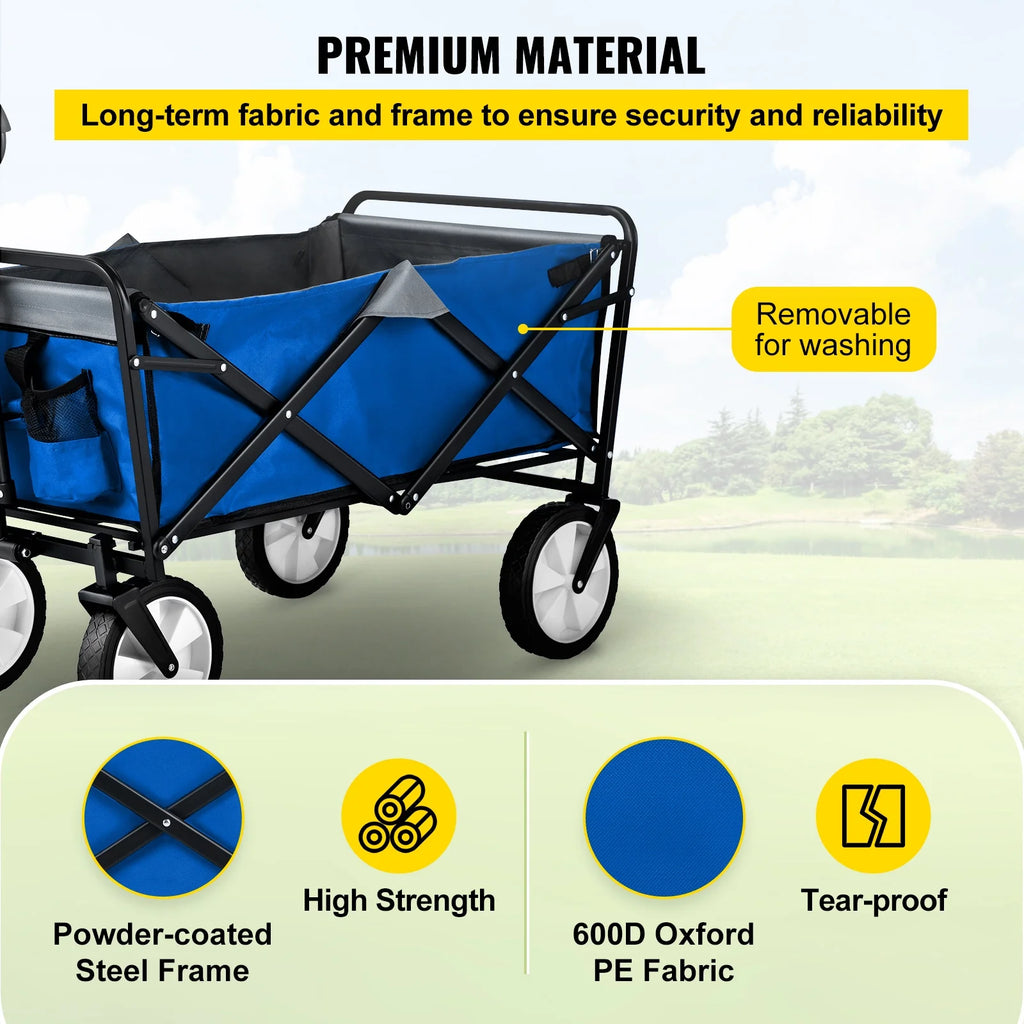 Collapsible Wagon Cart, 176 lbs Load, Blue & Gray S791