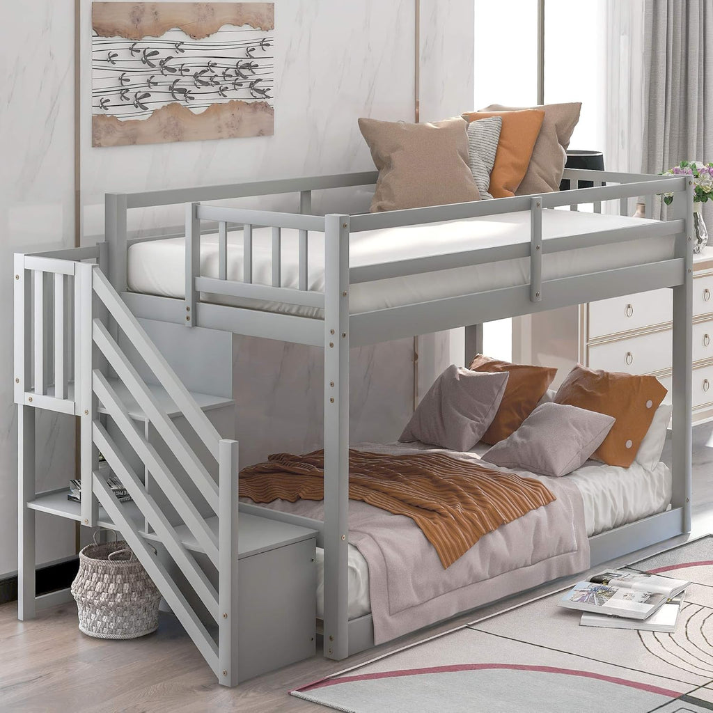 Twin Loft Beds with Slide and Staircase U431