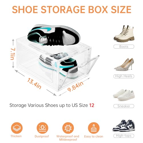 6 Pack Clear Plastic Stackable Shoe Storage Box with Magnetic Door G603789