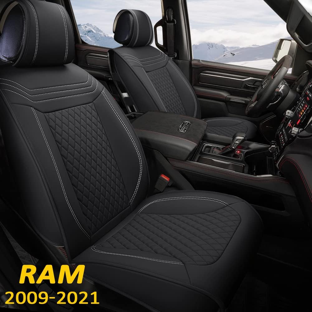 Grey Faux Leather Front Seat Covers for Dodge RAM Pickup Trucks D398