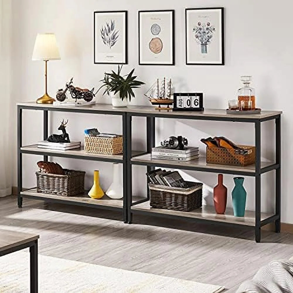 Console Table with Storage Metal Frame 40 x 14 x 32 Inches Gray J69532